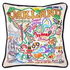 Oakland, CA Bay City hand-embroidered throw pillow showcasing iconic landmarks