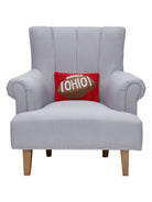 Ohio Hooked Wool Throw Pillow on an armchair, showing the throw pillow at room scale, 8x12 inch