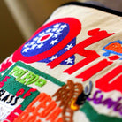 Ohio State Buckeye Travel Embroidered Throw Pillow - close-up detail of hand-embroidered needlepoint stitching