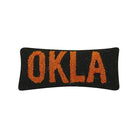 Oklahoma Black/Orange Hooked Wool Throw Pillow, 12x5 inch, front view