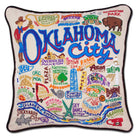 Oklahoma City, OK Frontier City hand-embroidered throw pillow showcasing iconic landmarks