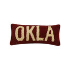 Oklahoma Red/White Hooked Wool Throw Pillow, 12x5 inch, front view