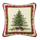 Old Fashioned Tree Wool Needlepoint Christmas Throw Pillow, 16x16 inch, front view
