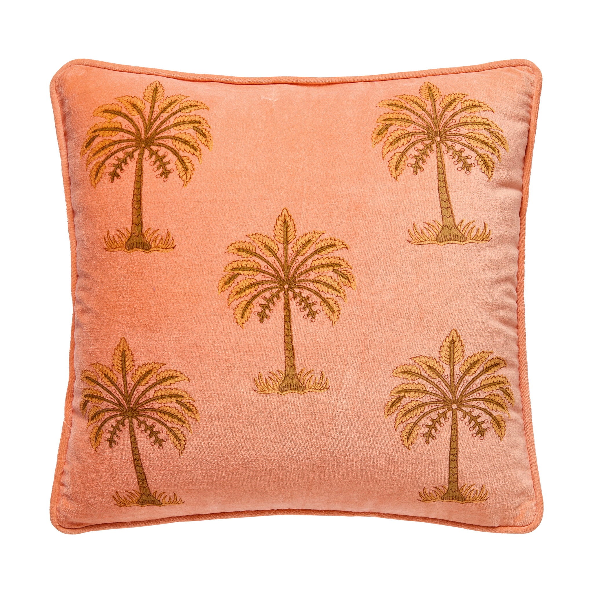 Orange Palm Trees Printed Throw Pillow, 20x20 inch, front view