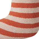 Closeup of Orange Stripe with Tassel Hooked Christmas Stocking showing stitch texture and craftsmanship detail
