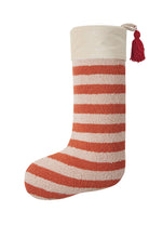Orange Stripe with Tassel Hooked Christmas Stocking, 12x20 inch, front view