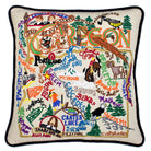 Oregon State Beaver hand-embroidered throw pillow showcasing iconic landmarks