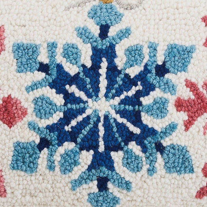 Ornaments Hooked Wool Christmas Throw Pillow, close-up detail