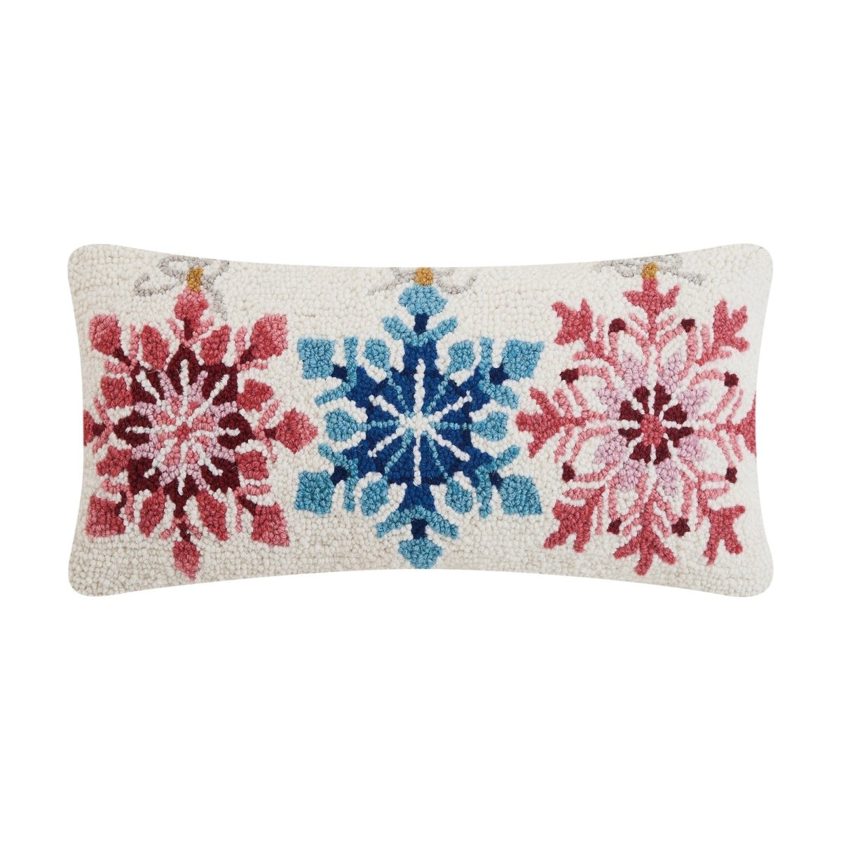 Ornaments Hooked Wool Christmas Throw Pillow, 9x18 inch, front view
