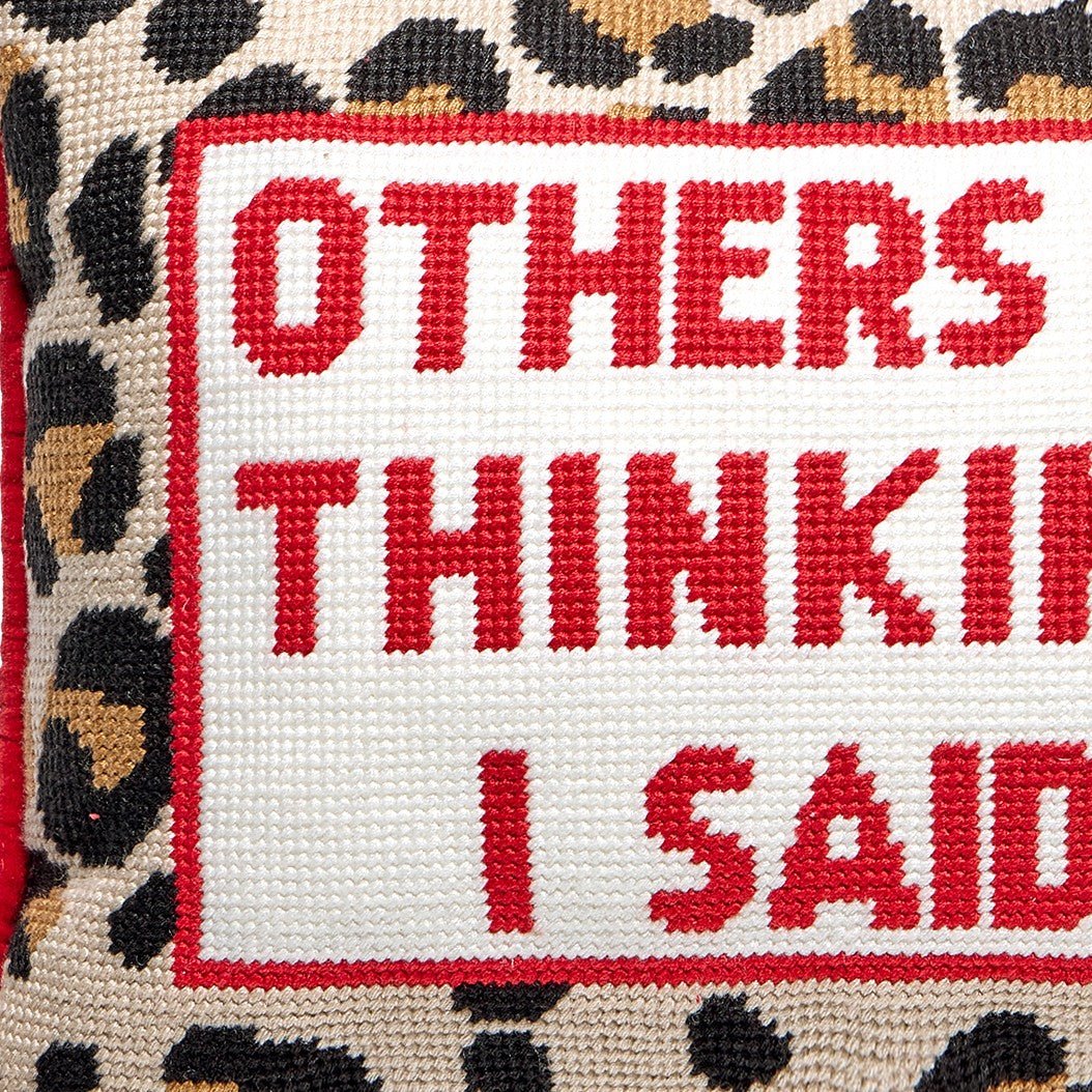 Others Were Thinking It Embroidered Needlepoint Throw Pillow, close-up detail
