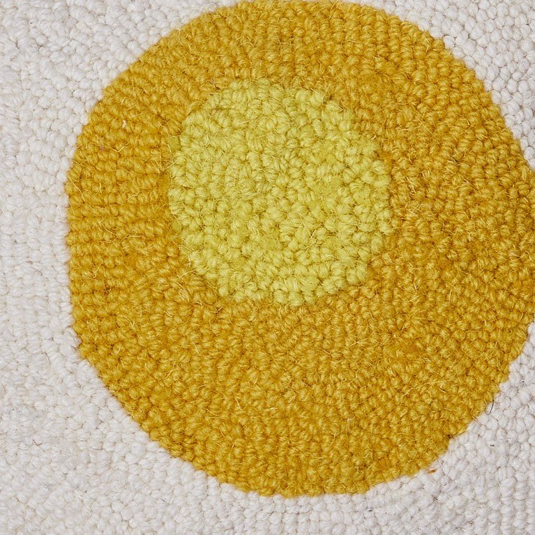 Over Easy Hooked Wool Throw Pillow, close-up detail