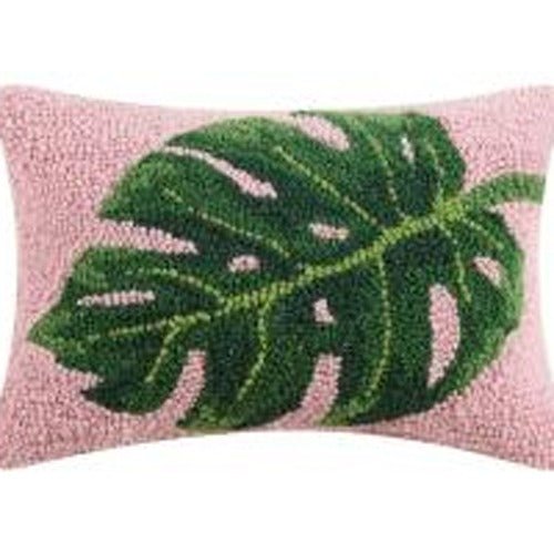 Palm Leaf Hooked Wool Throw Pillow, close-up detail