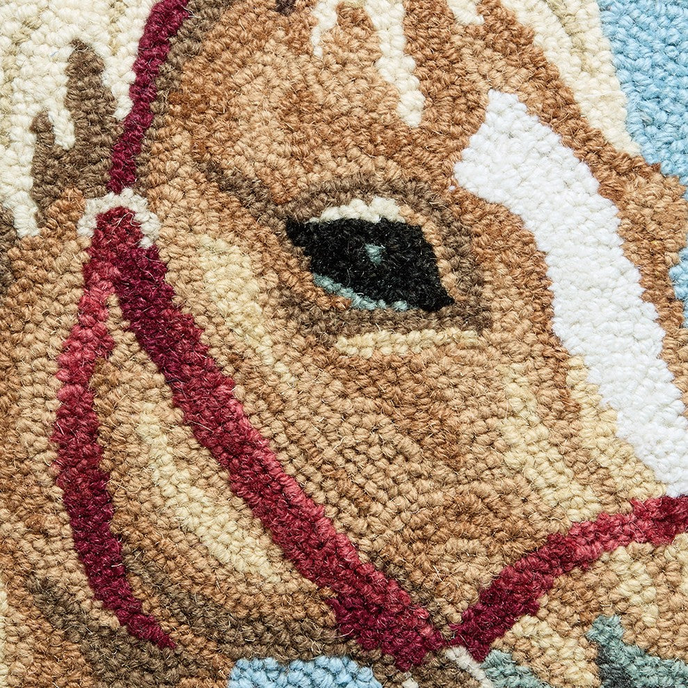Palomino Horse Hooked Wool Throw Pillow, close-up detail