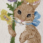 Pansy Rabbit Hooked Wool Easter Throw Pillow, close-up detail