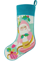 Papa Noel Embroidered Needlepoint Christmas Stocking, 11x18 inch, front view