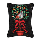 Partridge in Tree Wool Needlepoint Christmas Throw Pillow, 14x18 inch, front view