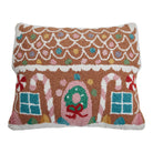 Pastel Gingerbread House Hooked Wool Christmas Throw Pillow, 14x18 inch, front view