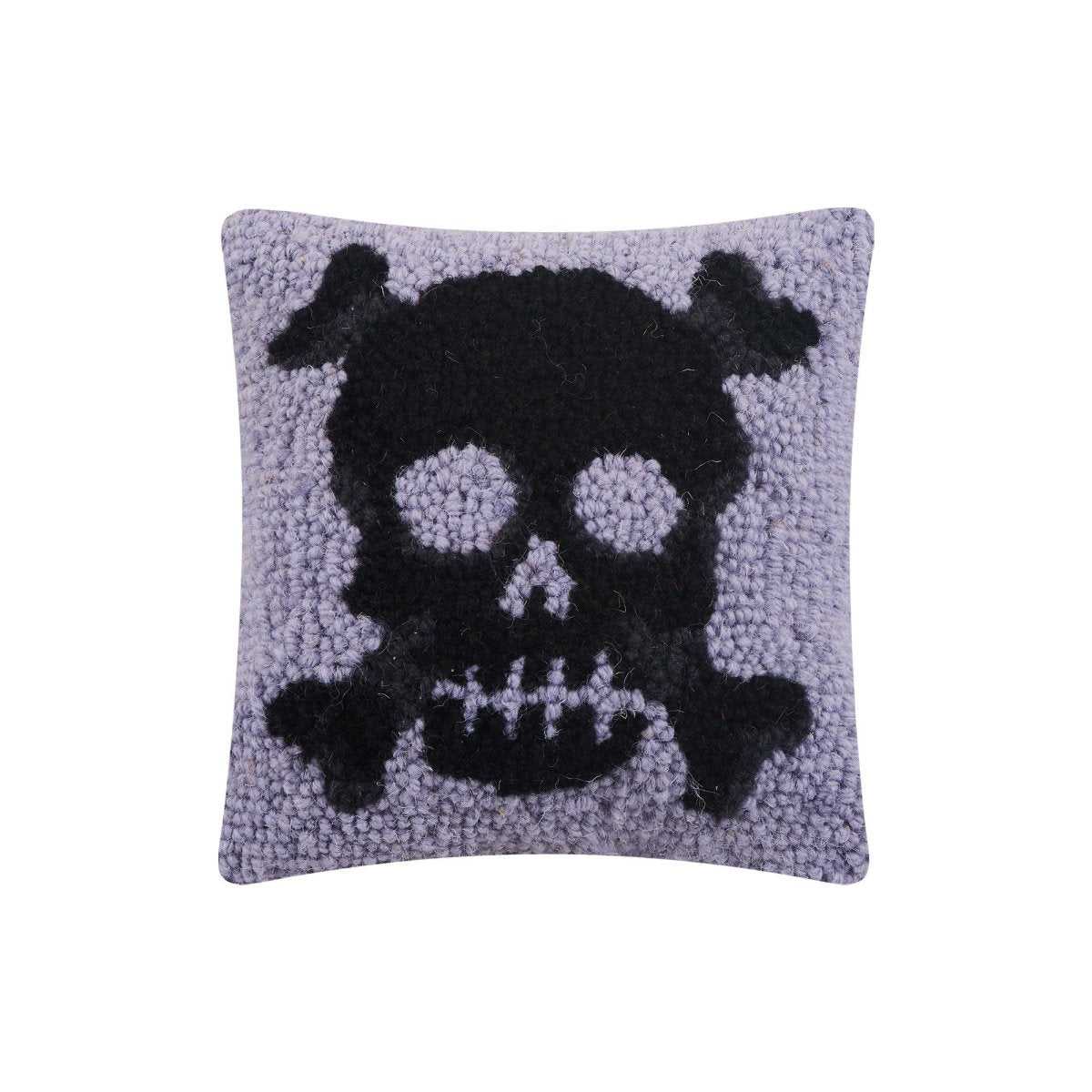 Pastel Skull Hooked Wool Halloween Throw Pillow, 8x8 inch, front view