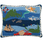 Patchwork Ocean Wool Hooked Throw Pillow, 16x20, front view