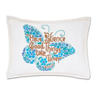 Patience Butterfly Blue hand-embroidered throw pillow with artisan decorative design