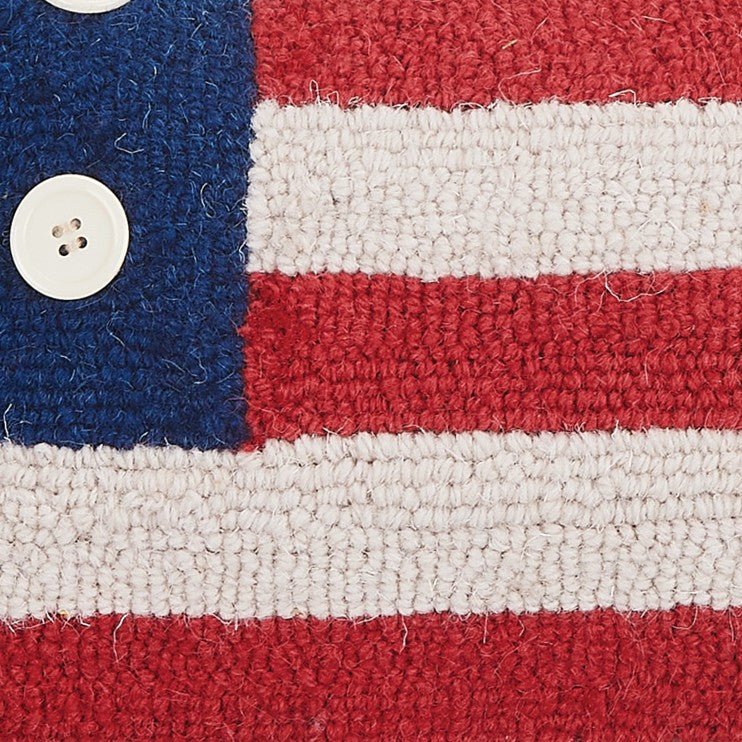 Patriotic Flag Hooked Wool Throw Pillow, close-up detail