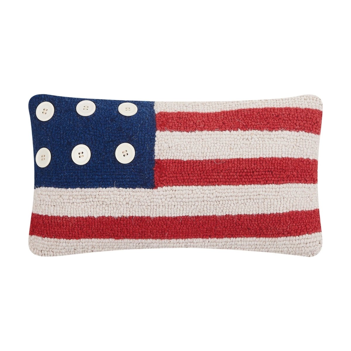 Patriotic Flag Hooked Wool Throw Pillow, 9x16 inch, front view