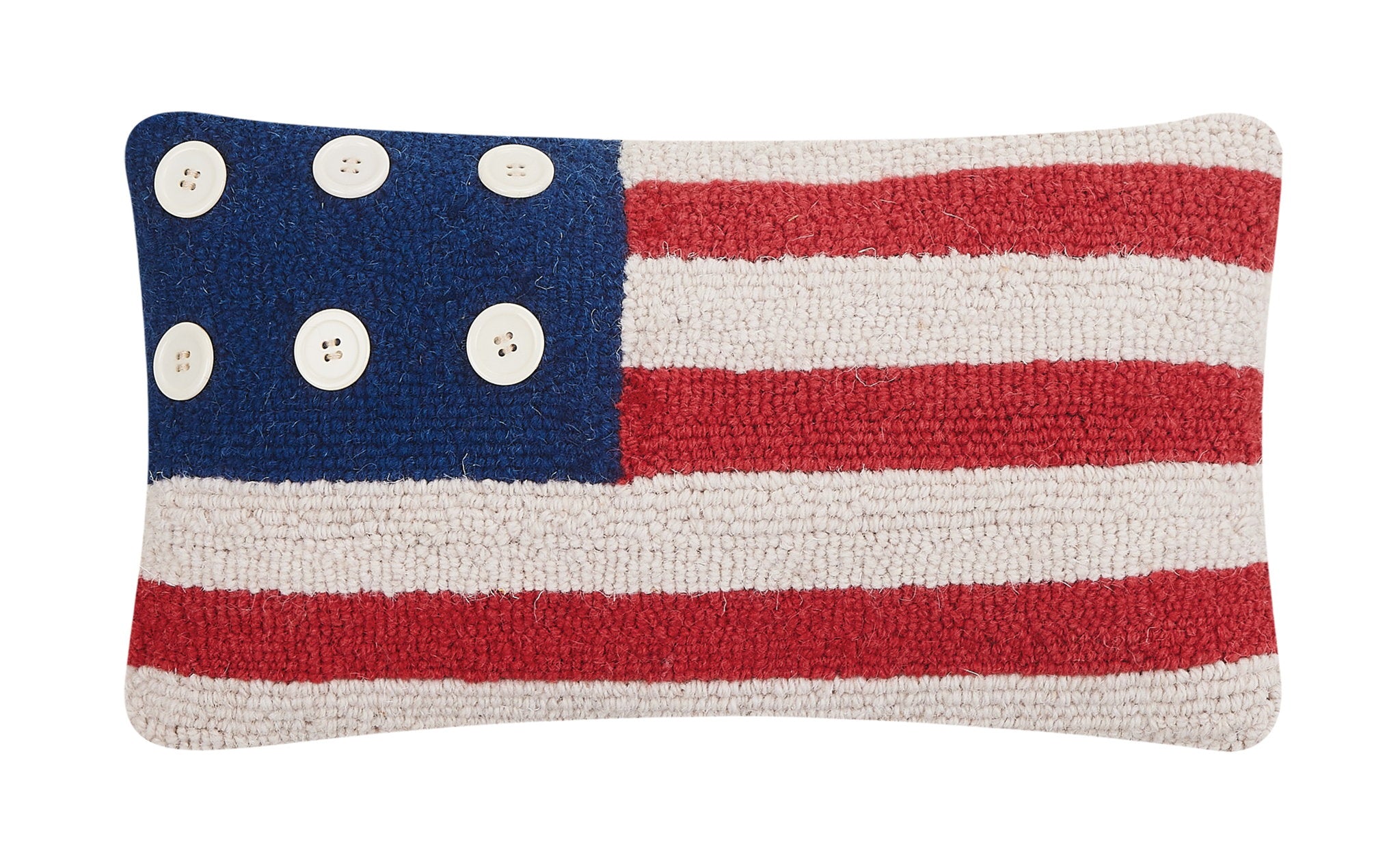 Patriotic Flag Hooked Wool Throw Pillow, 9x16 inch, front view