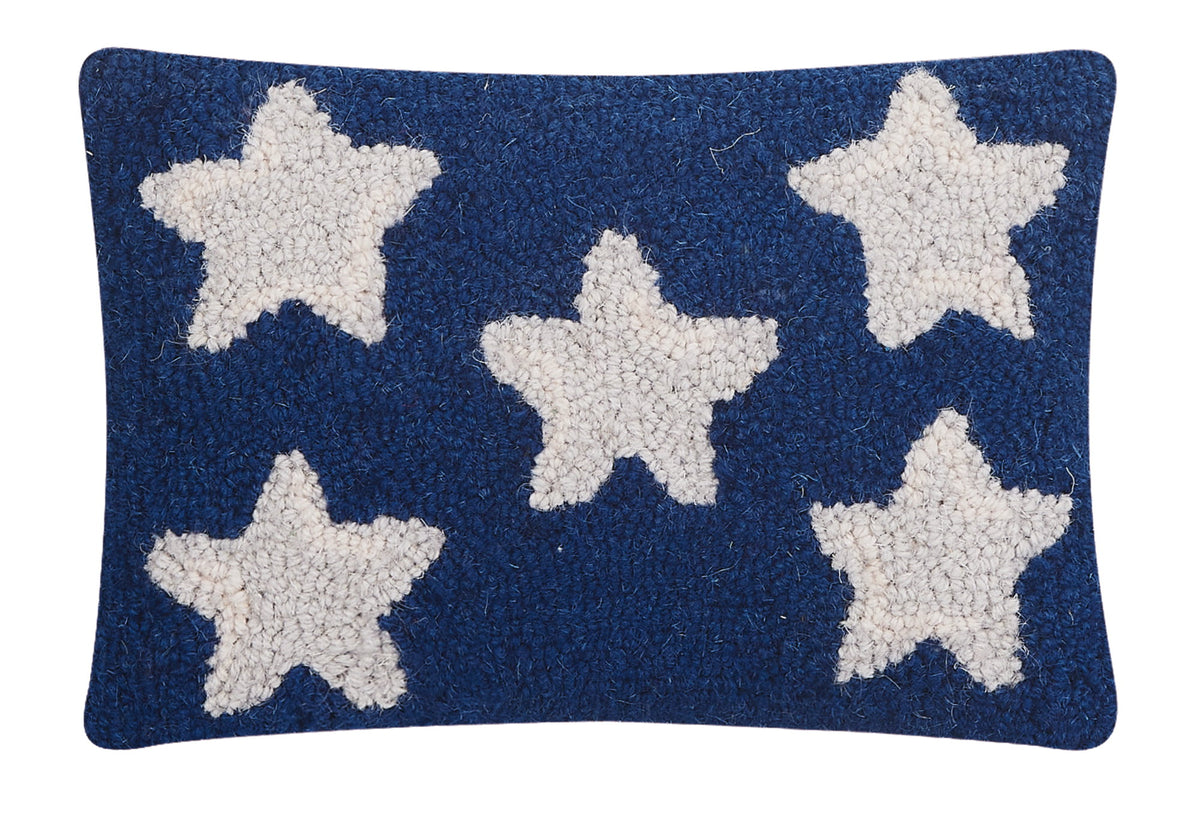 Patriotic Stars Hooked Wool Throw Pillow, 8x12 inch, front view