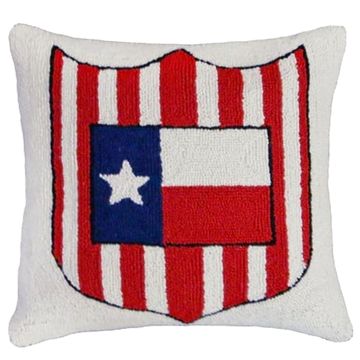 Patriotic Texas Flag And hooked wool throw pillow showcasing iconic landmarks