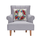 Patriotic Floral Wreath Wool Hooked Throw Pillow, styled lifestyle view
