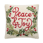 Peace & Joy Hooked Wool Christmas Throw Pillow, 16x16 inch, front view