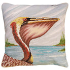Pelican Ocean Bird needlepoint throw pillow with nautical coastal motifs