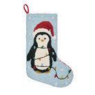 Penguin Hooked Wool Christmas Stocking, 12x20 inch, front view