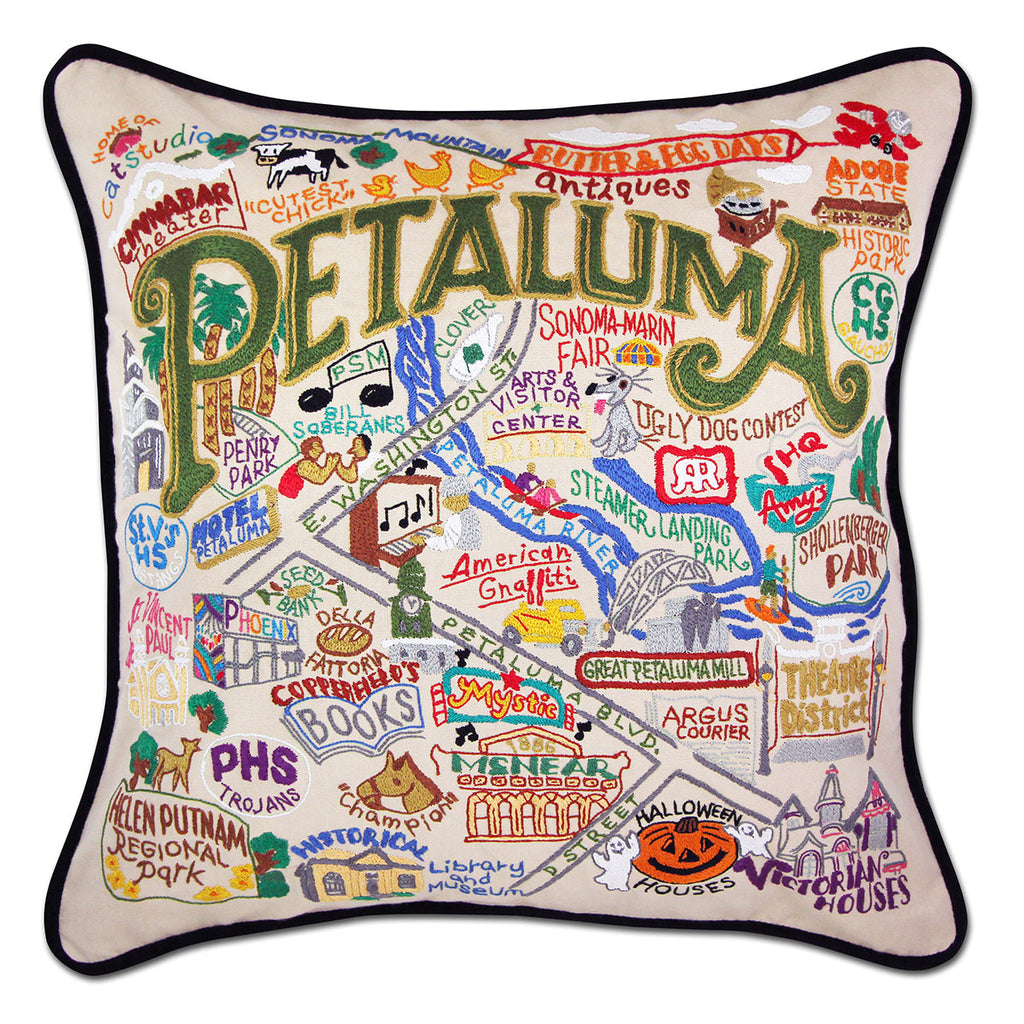 Petaluma, CA Vintage City embroidered throw pillow with historic charm.