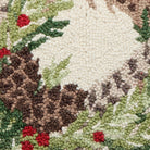 Pheasant Feather Wreath Hooked Wool Christmas Throw Pillow, close-up detail