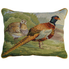 Pheasants In The Field needlepoint throw pillow with detailed bird portrait