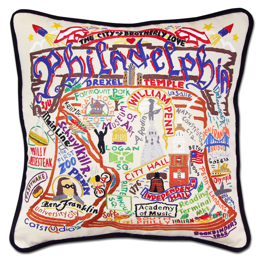 Philadelphia, PA Liberty Bell City embroidered throw pillow with Liberty Bell.