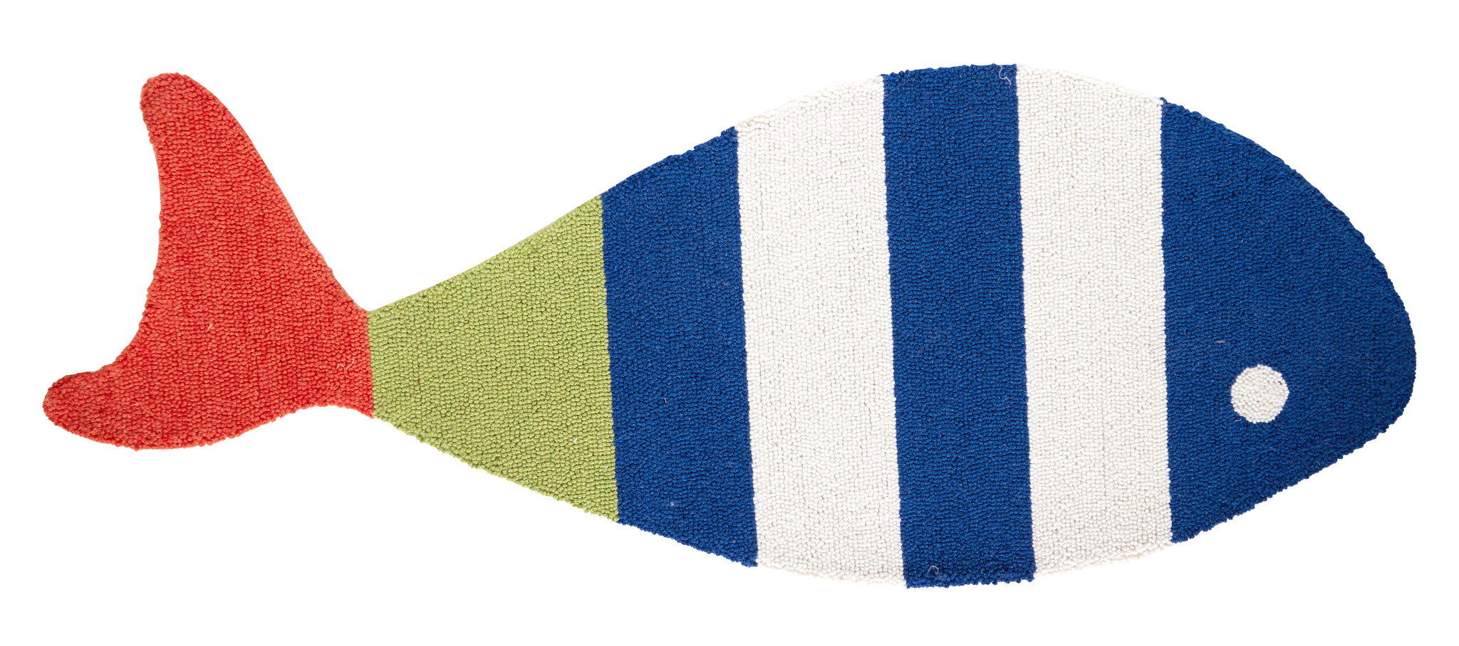 Picket Fish Shaped Hooked Wool Rug, 20x50 inch, front view