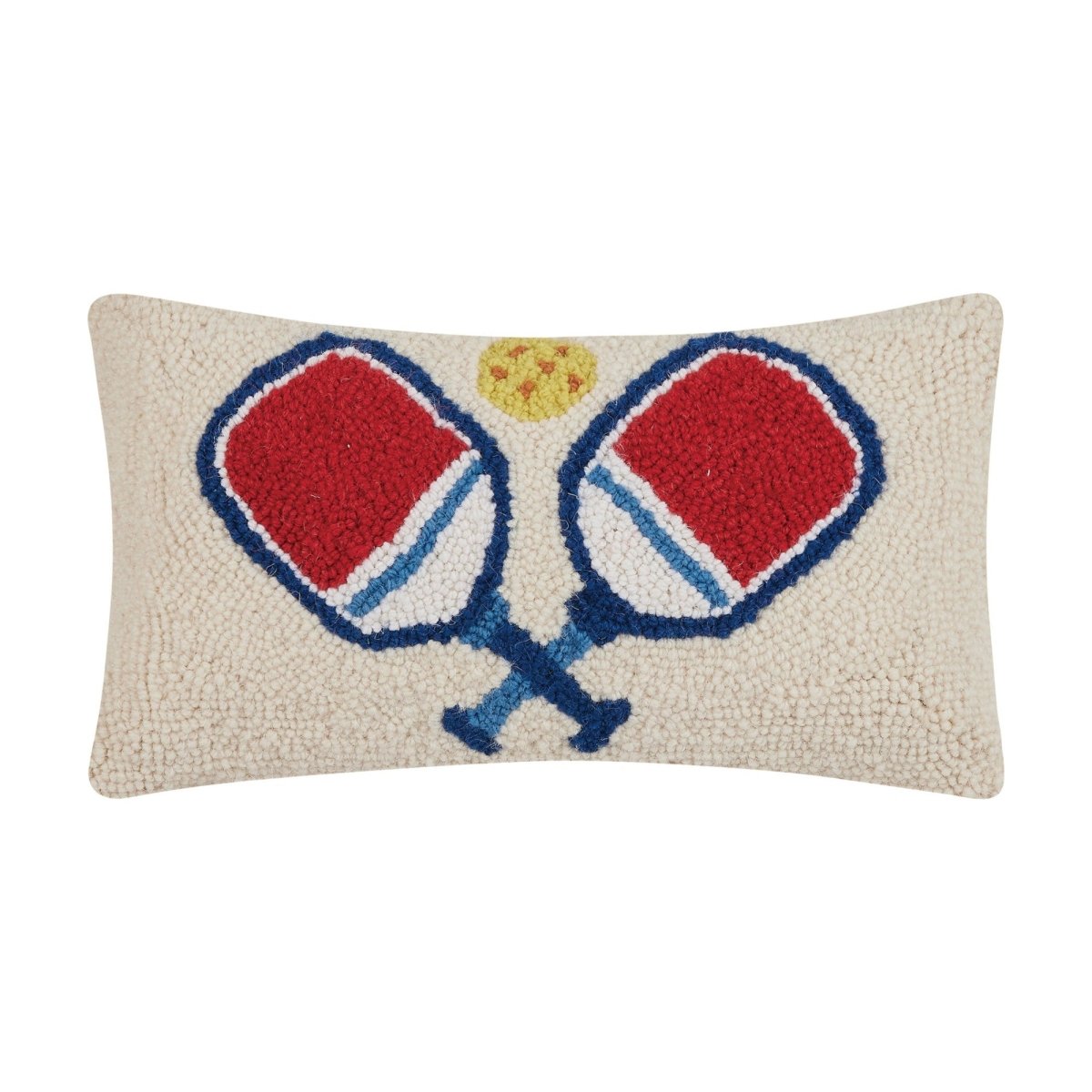 Pickleball Hooked Wool Throw Pillow, 9x16 inch, front view