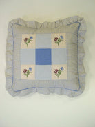 Picnic Blue Embroidered Throw Pillow, 16x16 inch, front view