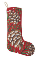 Pine Cone Hooked Wool Christmas Stocking, 12x20 inch, front view