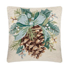Pine Hooked Wool Christmas Throw Pillow, 16x16 inch, front view