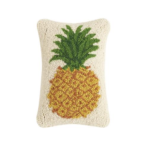 Pineapple Hooked Wool Throw Pillow, 8x12 inch, front view