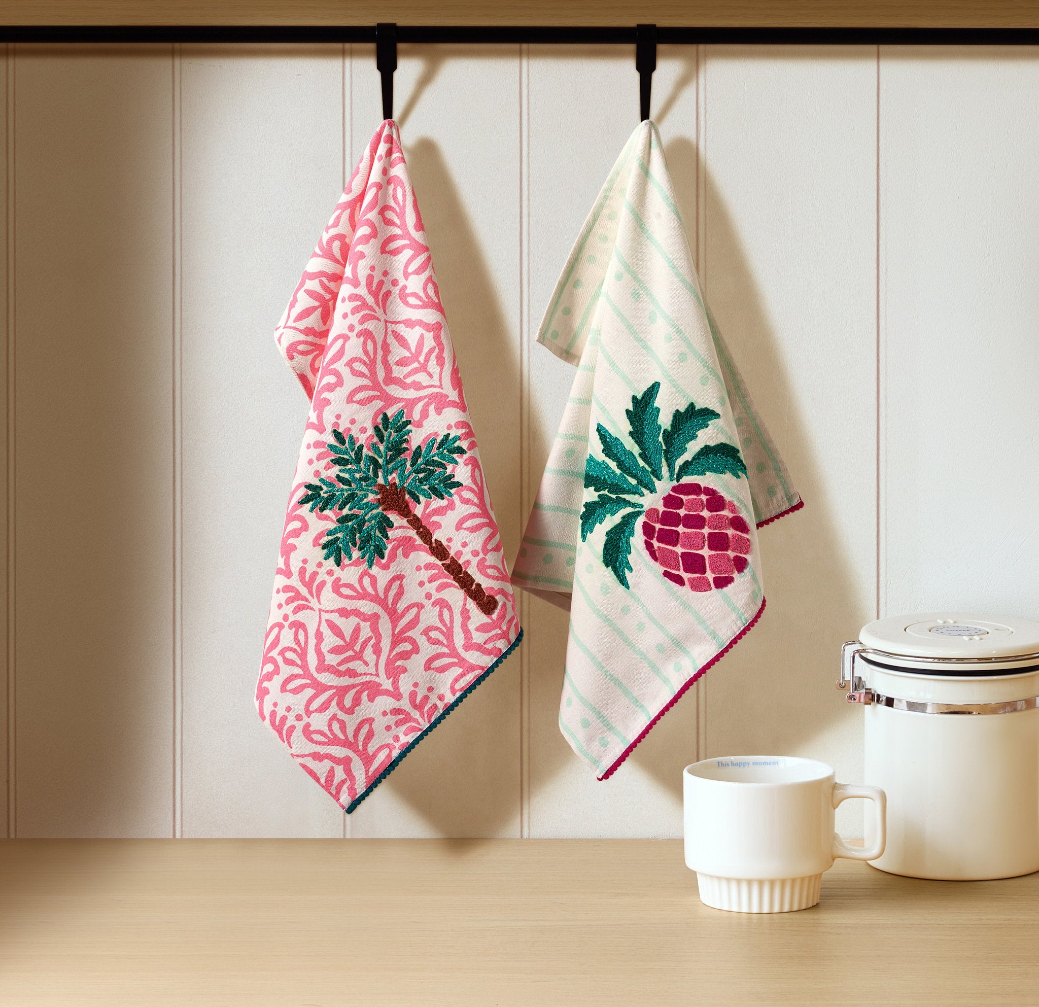 Pineapple Kitchen Towel shown alongside other designs in the same collection, 18x25 inch