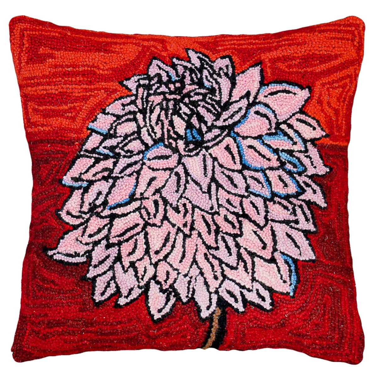 Pink Abstract hooked wool throw pillow with botanical floral design