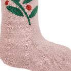 Pink Berries with Pom Pom Tassel Hooked Wool Christmas Stocking, close-up detail