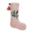 Pink Berries with Pom Pom Tassel Hooked Wool Christmas Stocking, 12x20 inch, front view