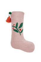Pink Berries with Pom Pom Tassel Hooked Wool Christmas Stocking, 12x20 inch, front view