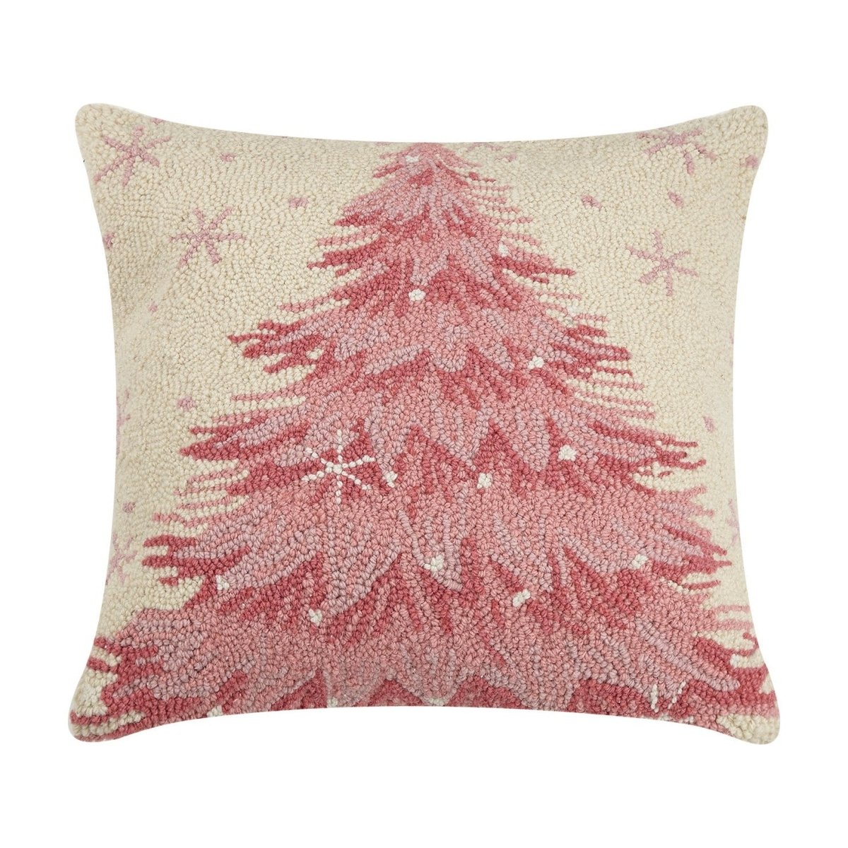 Pink Christmas Tree Hooked Wool Throw Pillow, 18x18 inch, front view