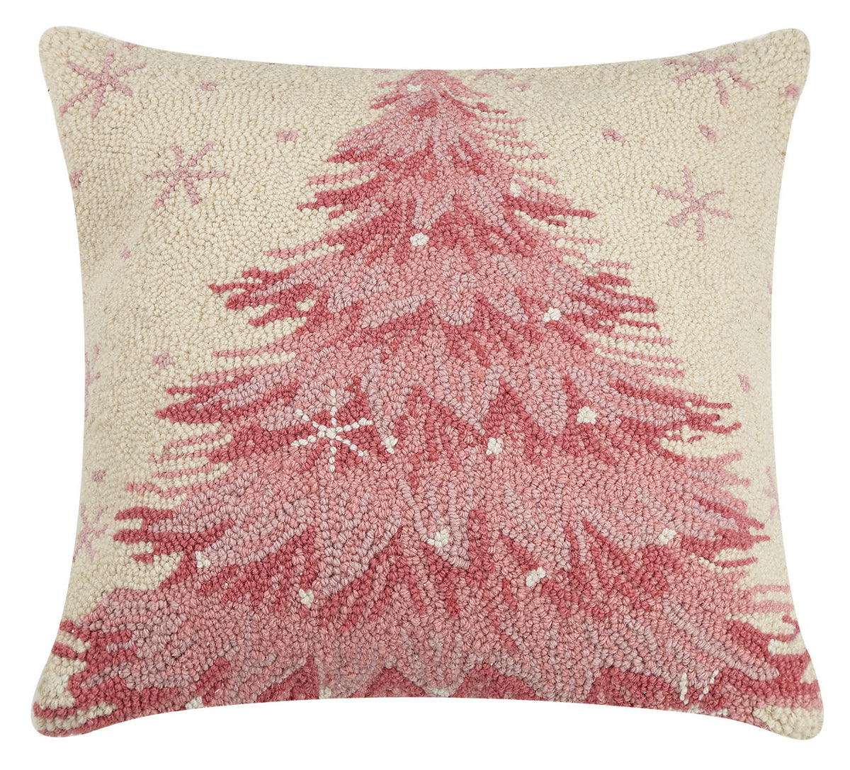 Pink Christmas Tree Hooked Wool Throw Pillow, 18x18 inch, front view